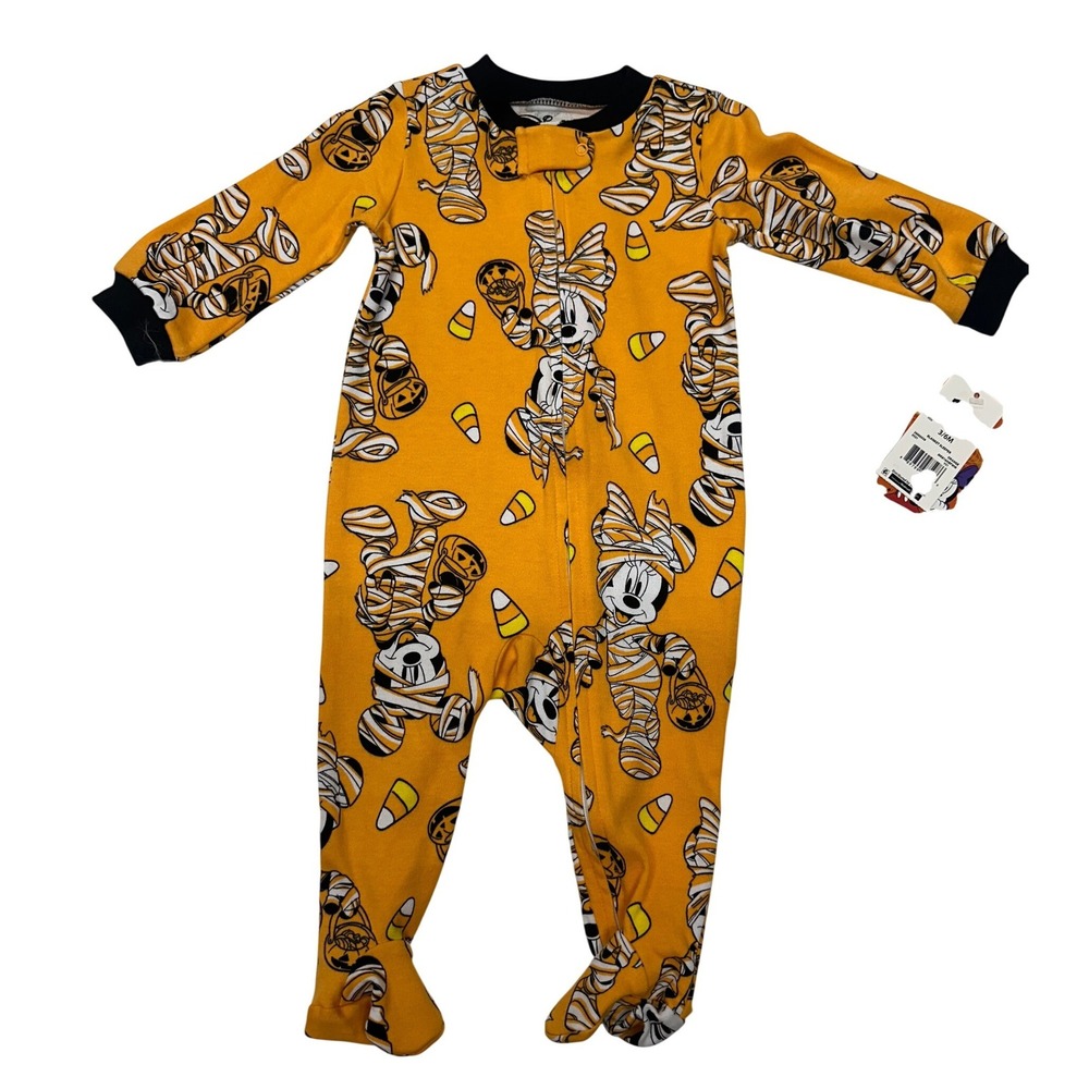 Disney Mickey Minnie Mouse Halloween Mummy Blanket Sleeper Orange 3/6M Unisex